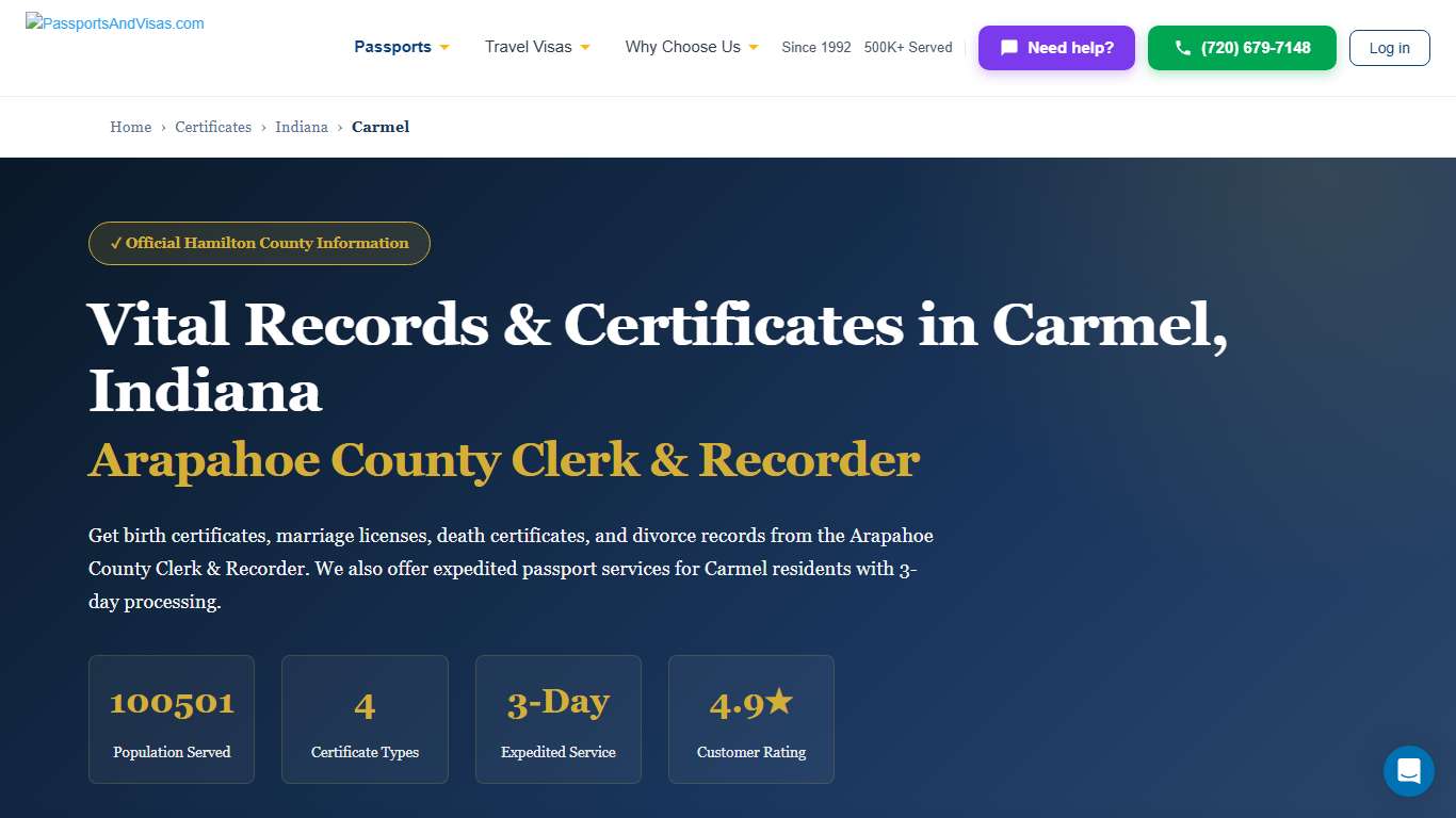 Birth, Marriage & Death Certificates in Carmel, IN | Hamilton County Vital Records